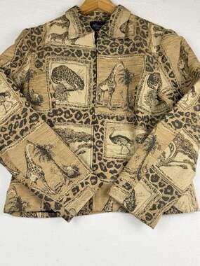 VTG Giancarlo Ferrari Jacket Women’s 8 Safari Animal Tapestry Print Zip USA